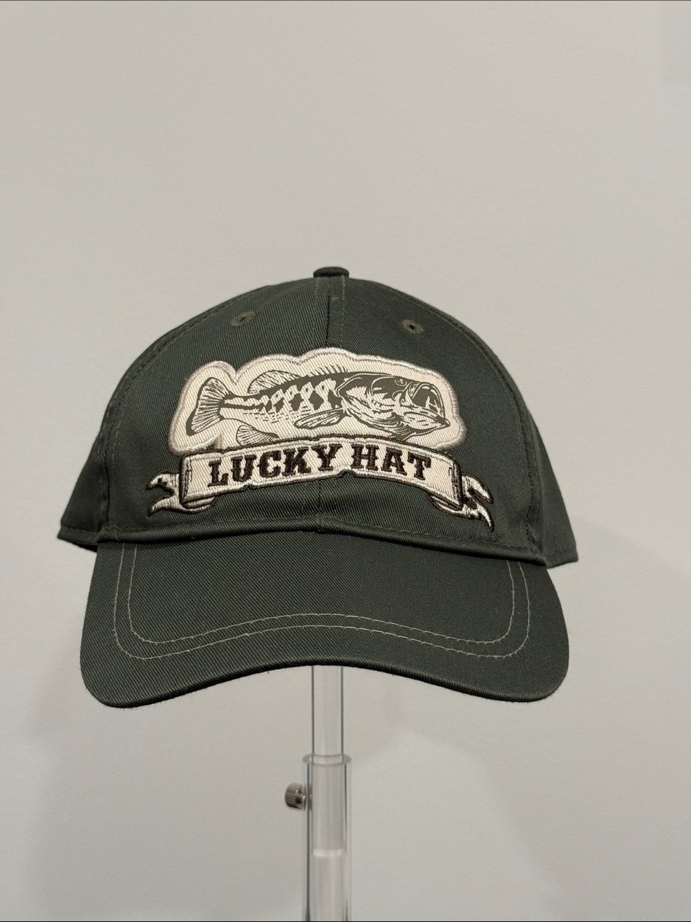 Infinity Headwear "Lucky Hat" Olive Green Embroidered Fish Patch Cap OSFM